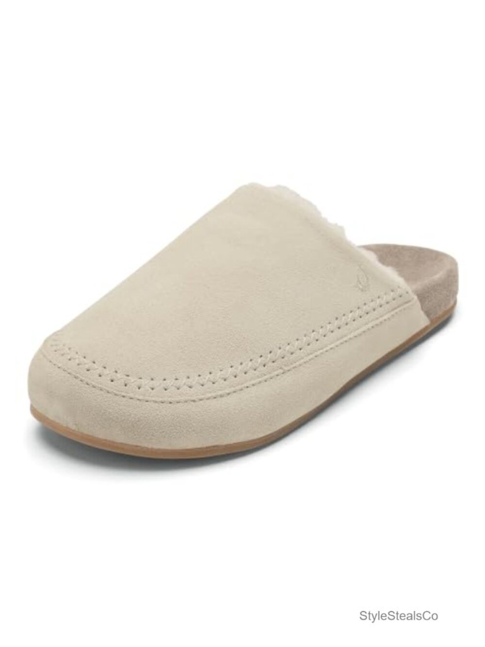 Suede Shearling Mule Slippers with Wet Grip Comfort Slip-On